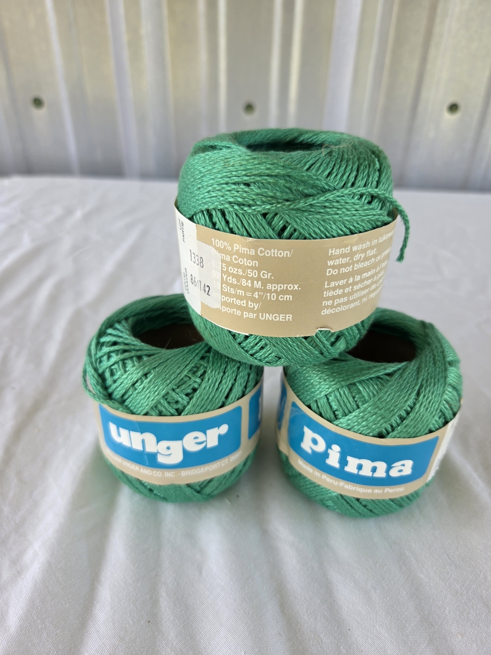NEW Vintage Unger 100% Pima Cotton Yarn 3 Spools Green